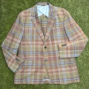 Vintage Banana Republic Plaid Blazer Cotton Linen Unlined Mad Men Sport Coat 44R